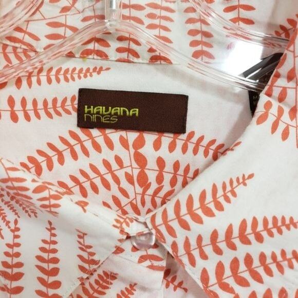Havana Nines orange fern print 3/4" sleeve button up front blouse woman's size L - Picture 2 of 9